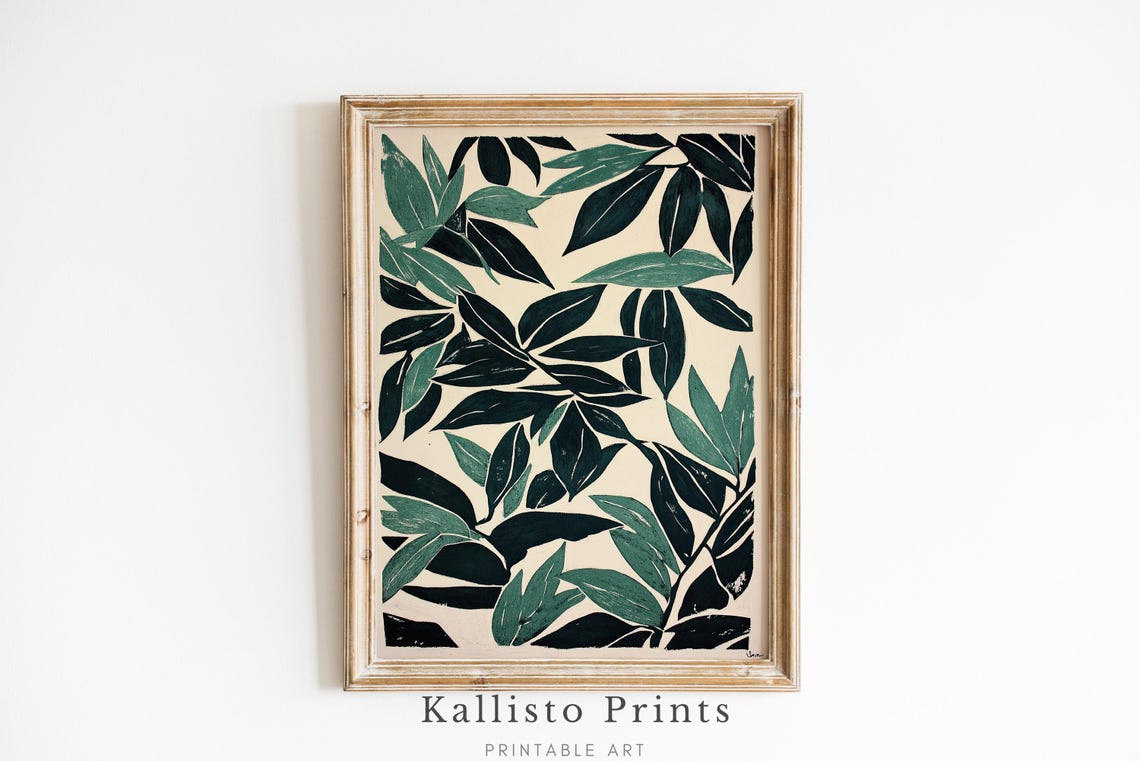 Minimalist Botanical Leaf Wall Art Green Foliage Modern Illustration Natureinspired Decor 364