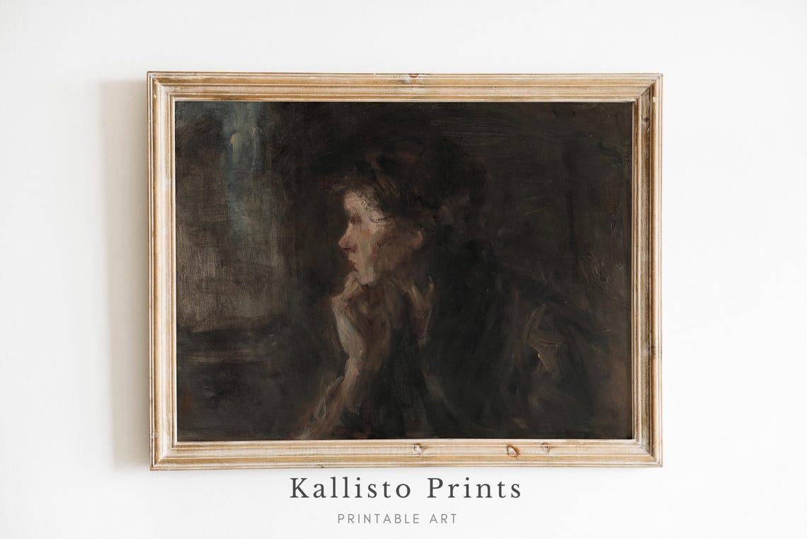 Vintage Portrait Art Print, Dark Moody Style