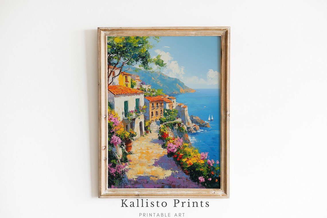 Flower Lined Coastal Path To Seaside Village Seascape Poster