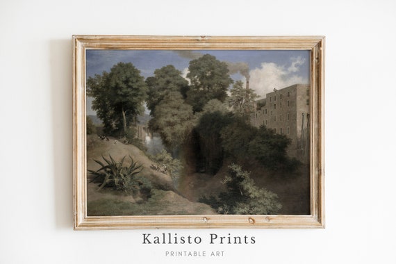 Industrial Landscape Wall Art Of Nature Vs Factory Scene 7x5 Moody Countryside Rustic Vintage Decor23