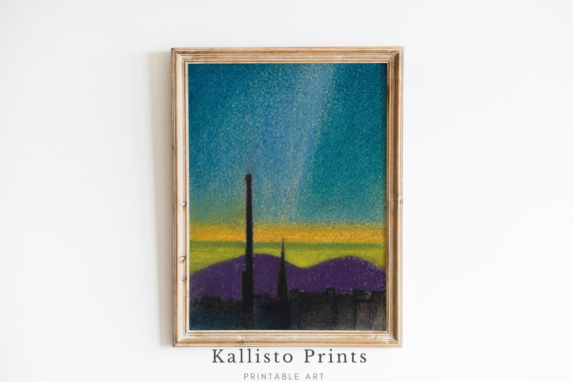 Minimalist Twilight Cityscape Gradient Sky Spire Silhouette Poster
