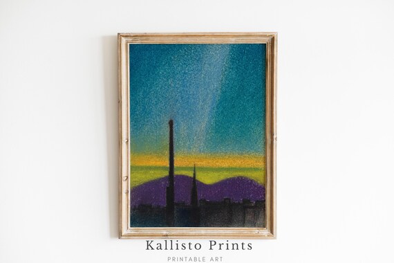 Minimalist Twilight Cityscape Gradient Sky Spire Silhouette Poster