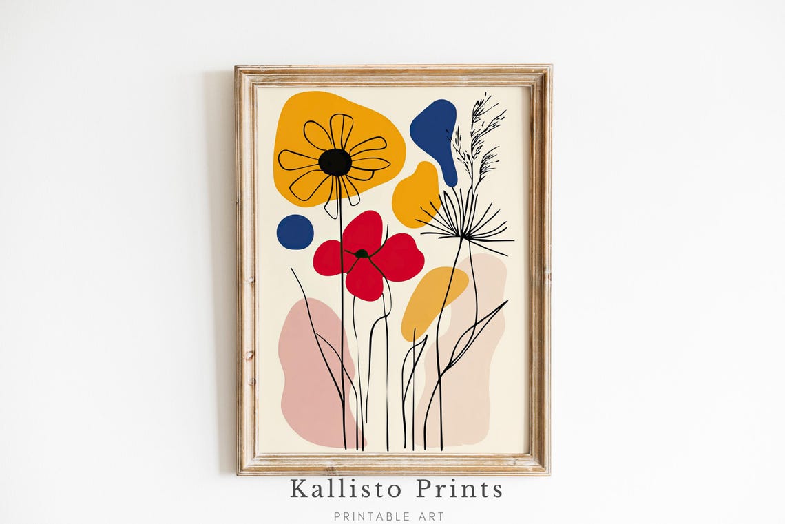 Colorful Abstract Floral Line Art Modern Boho Botanical Poster