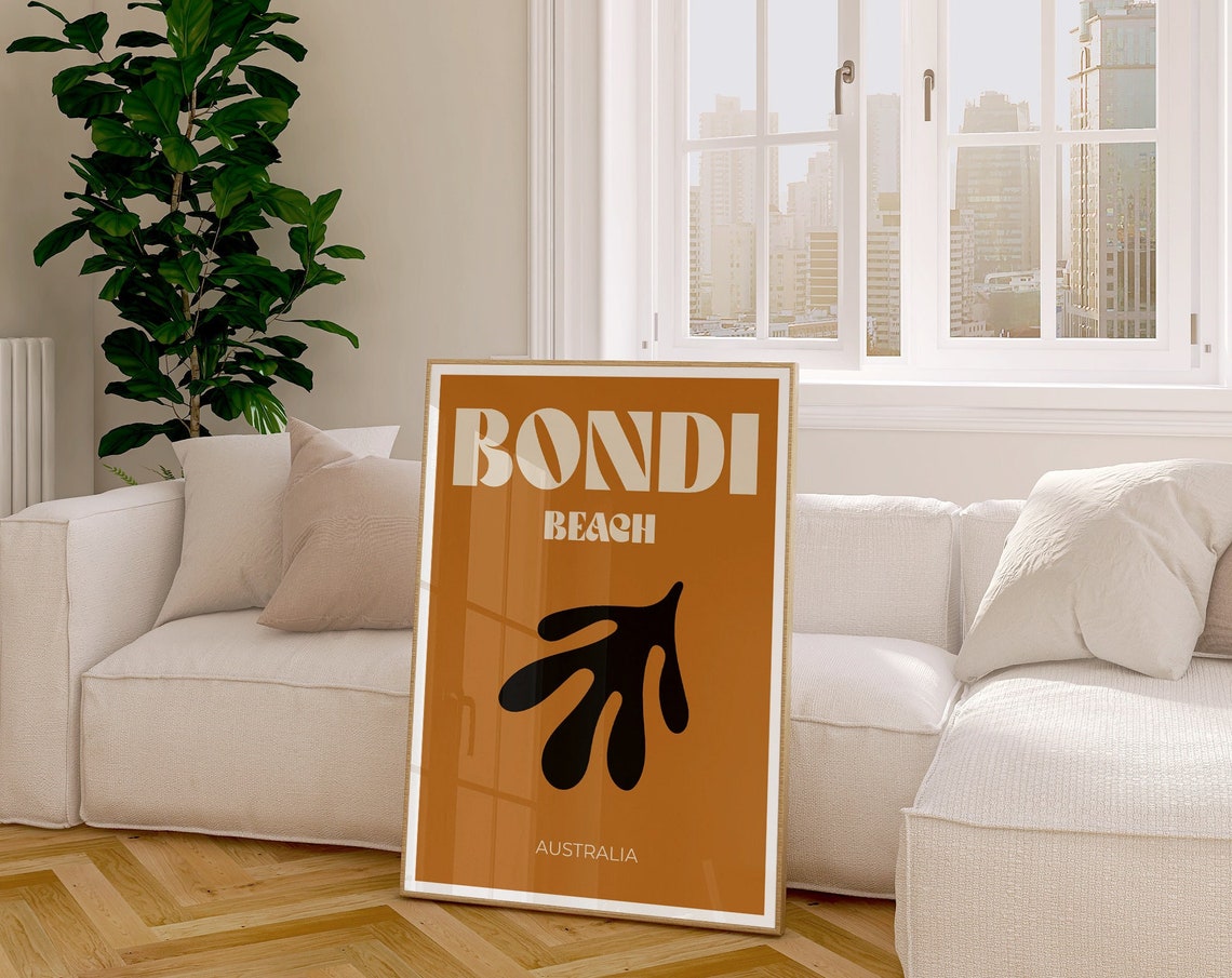 Bondi Beach Australia Retro Travel Poster In Bold Burnt Orange