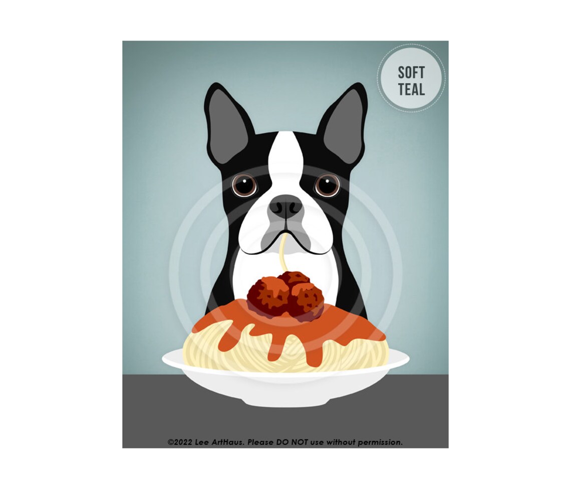 Boston Terrier Spaghetti Meatballs Plate Funny Italian Food Poster - Image 4