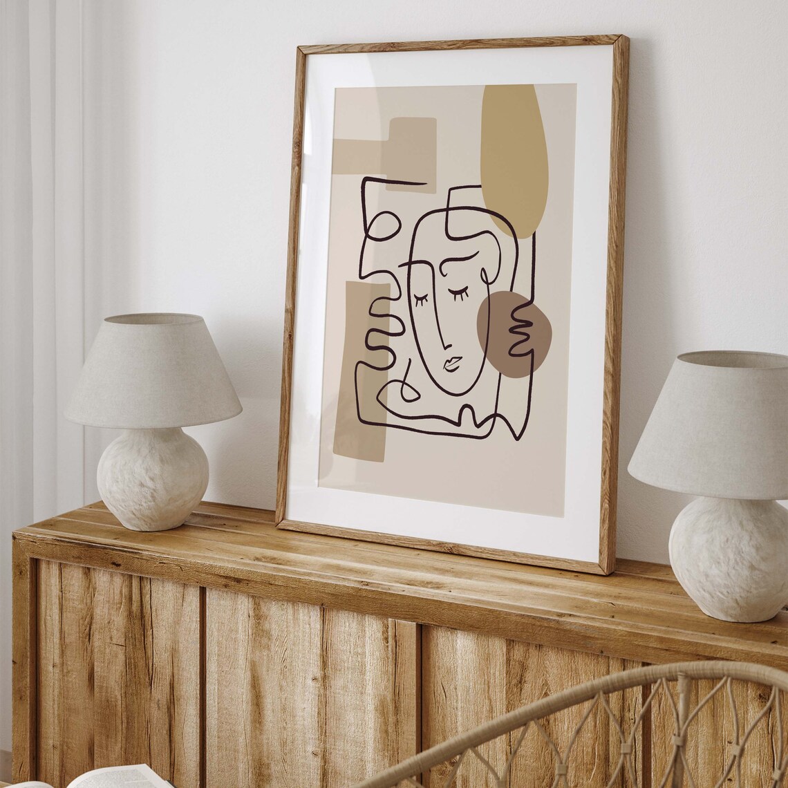 Abstract Single Line Face on Beige Modern Artwork Wall Poster - Image 2