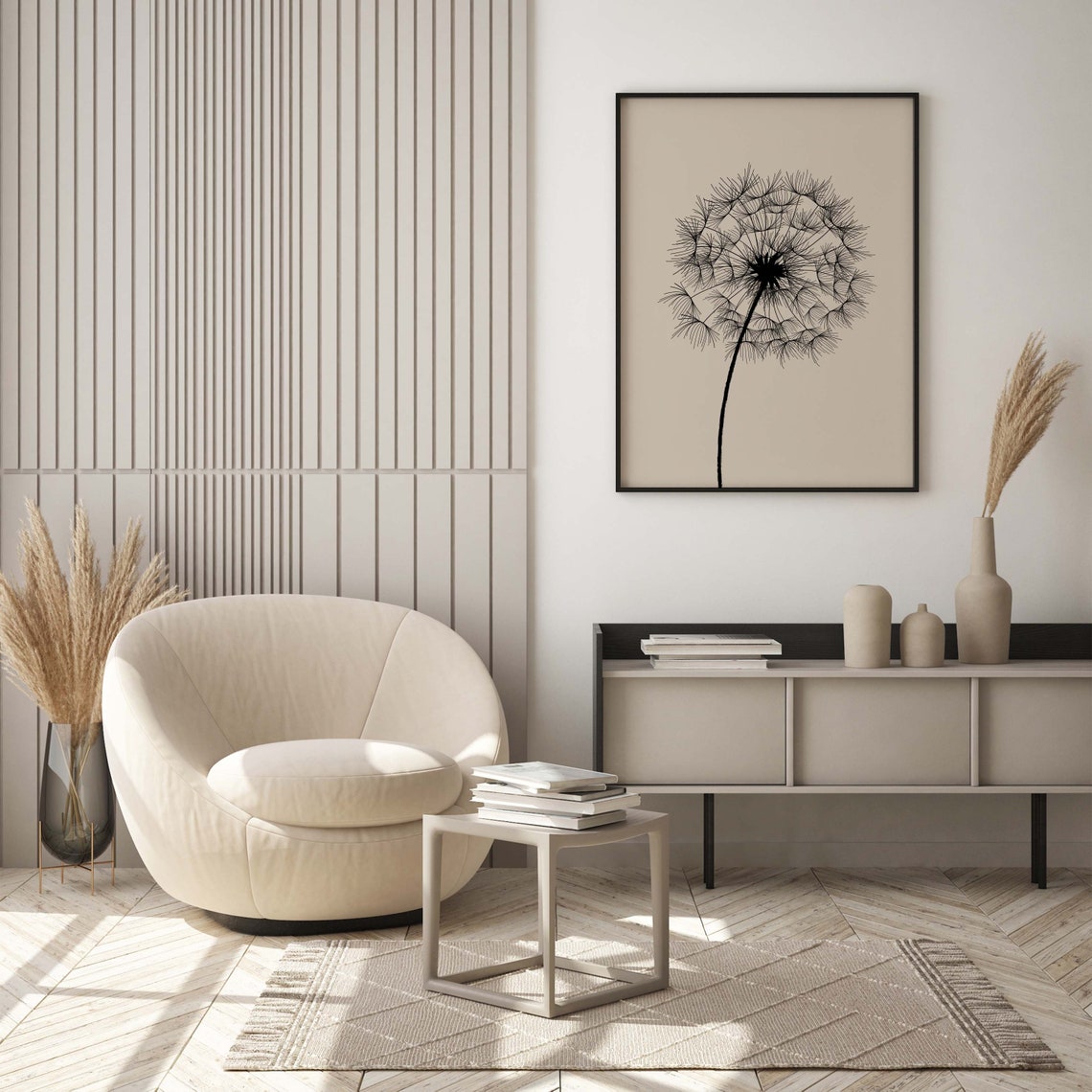 Dandelion Print Neutral Print Wall Art Print Beige Wall Art Beige Print Instant Neutral Dandelion Wall Art - Image 3