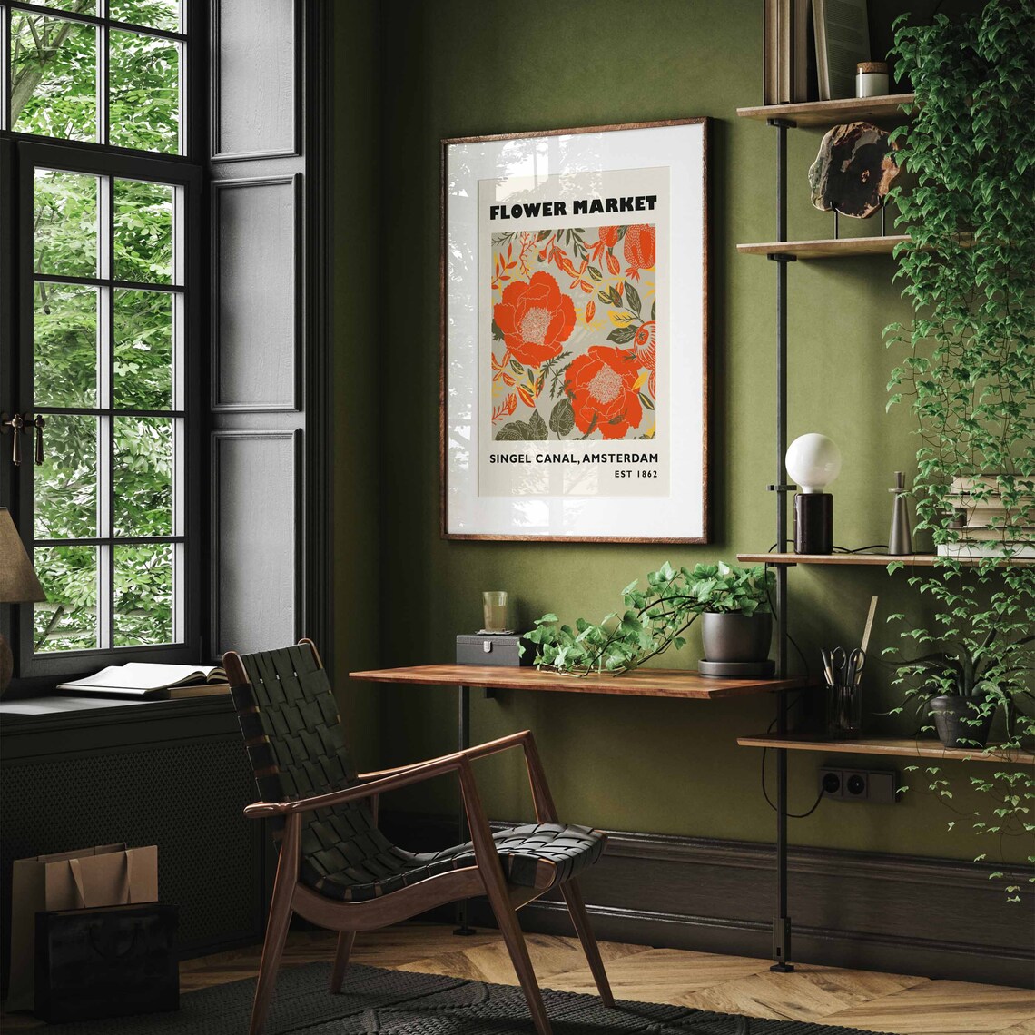 Flower Market Floral Art Print, Red and Orange - Image 3