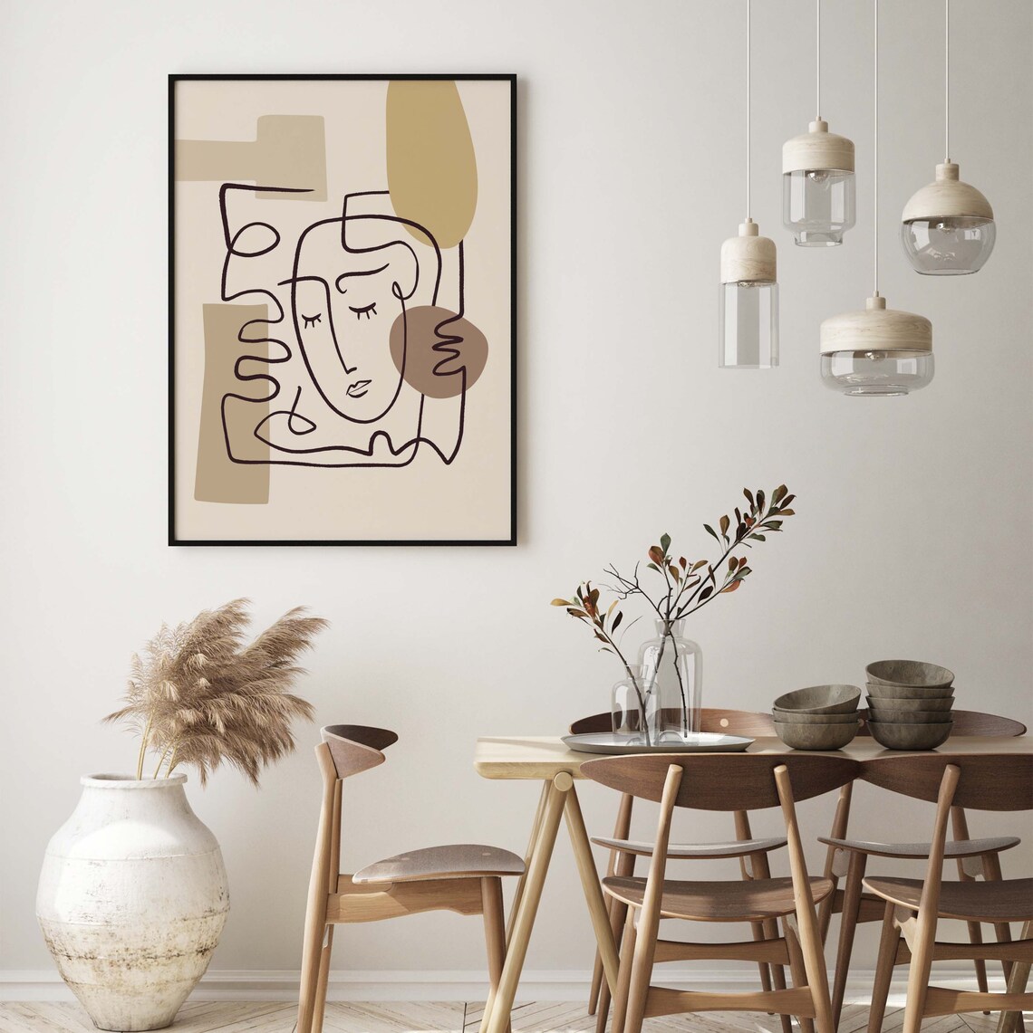 Abstract Single Line Face on Beige Modern Artwork Wall Poster - Image 3