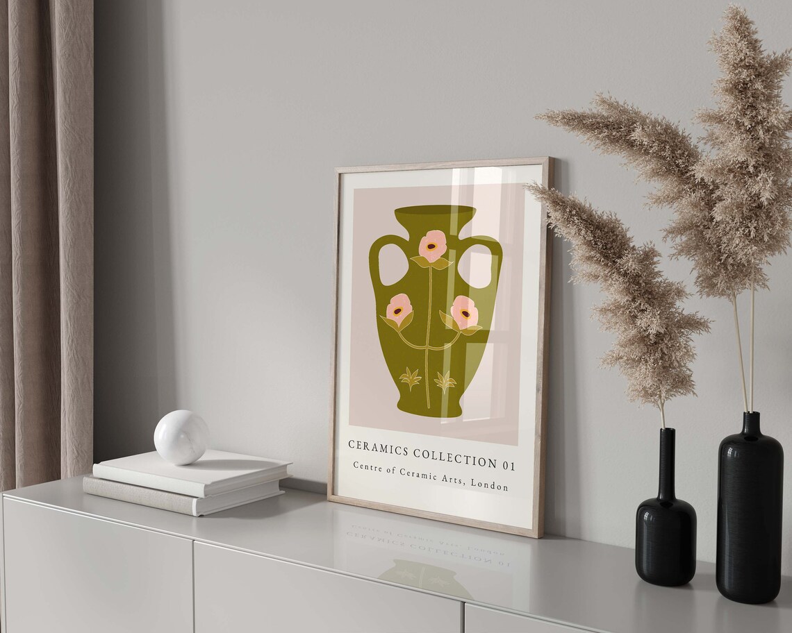 Boho Ceramic Vase Green Wall Art Print, Home Decor - Image 4