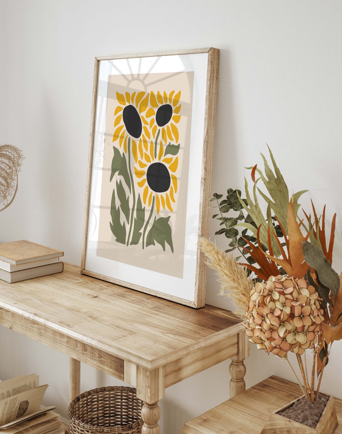 Sunflower Print, Mid-Century Yellow and Green Poster - Image 3