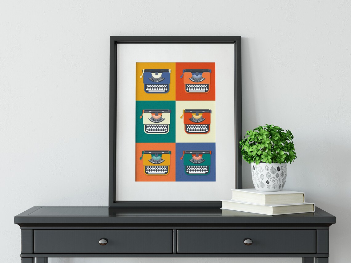 Mid Century Modern Typewriter Wall Art Print Poster - Image 2