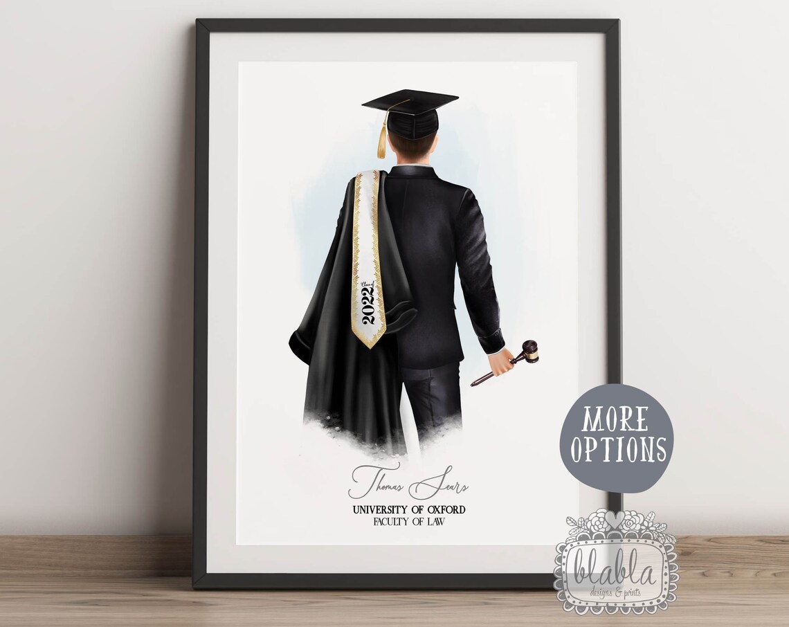 Personalised Law School Graduate Gown And Gavel Portrait Poster
