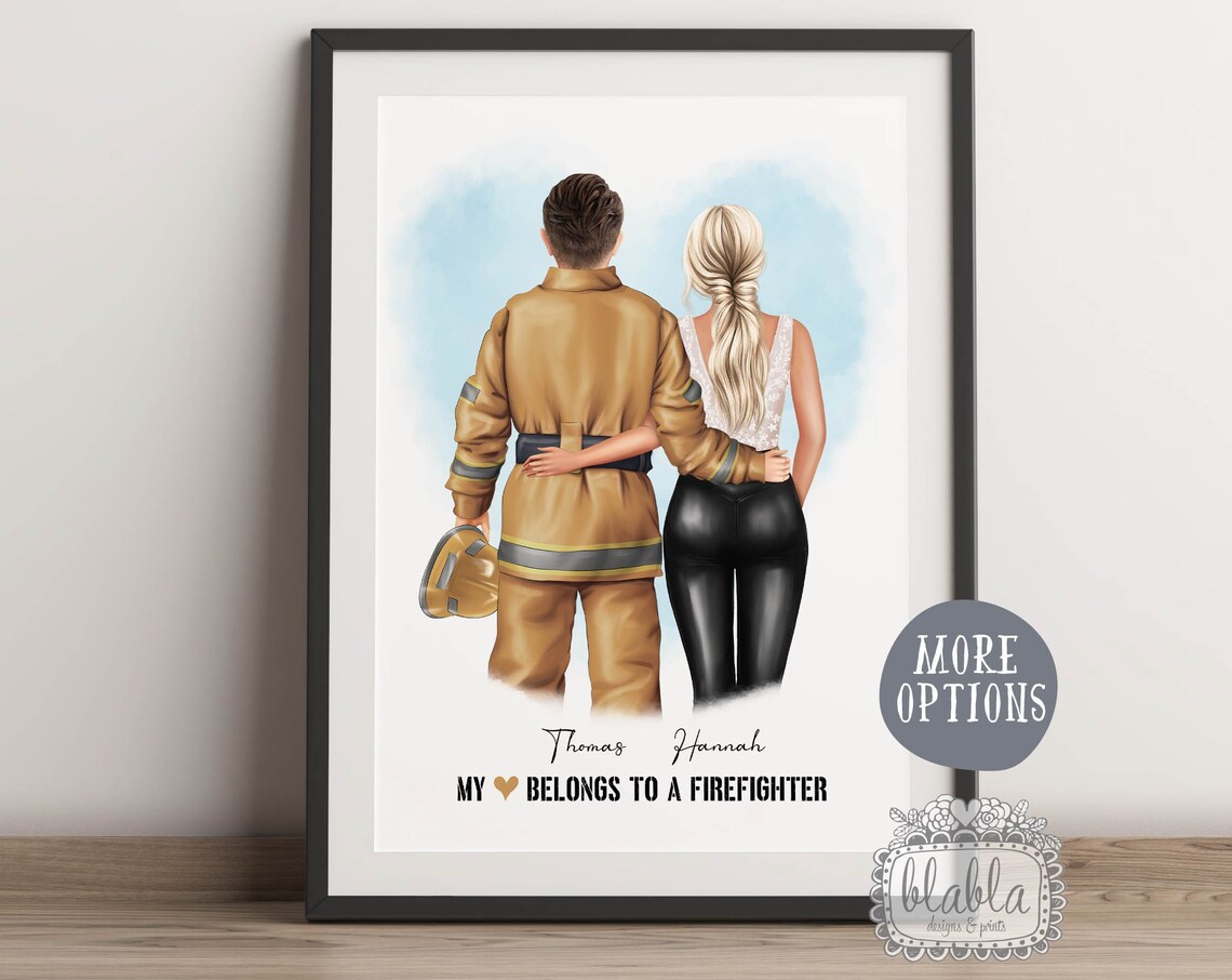 Personalised Firefighter Couple My Heart Belongs To Firefighter Poster