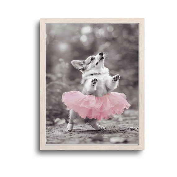 Funny Corgi Print Wall Art Gifts Decor Photo In A Dress Whimsical Animals