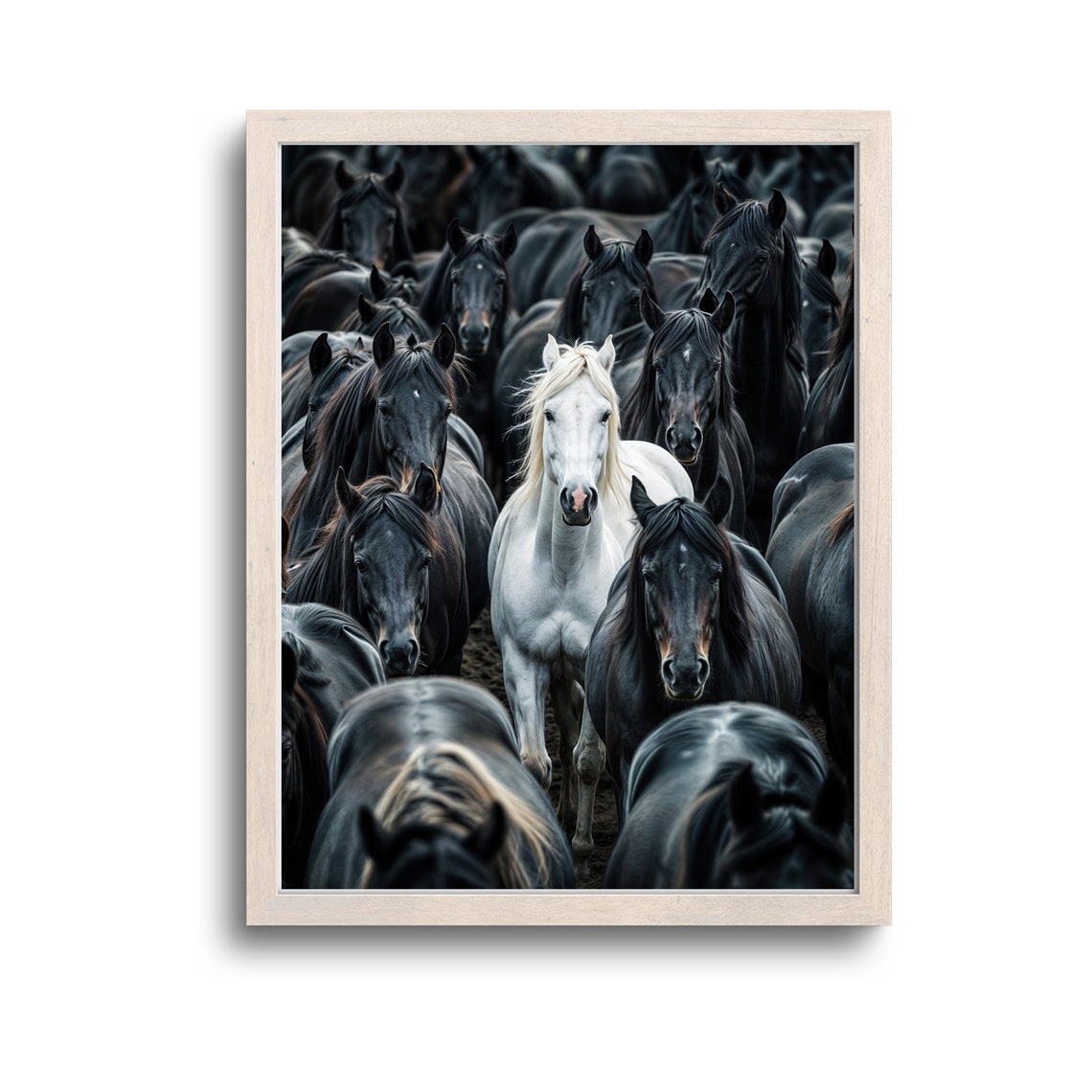 White Horse Among Black Horses Stand Out From The Crowd Poster