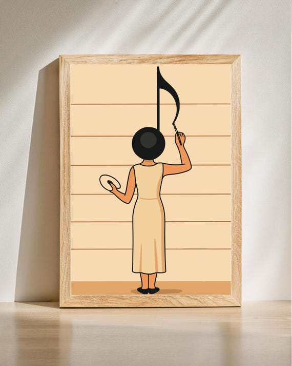 Musical Note Lady Music Art Print Creative Lover Wall Decor Minimalist Musician Artwork