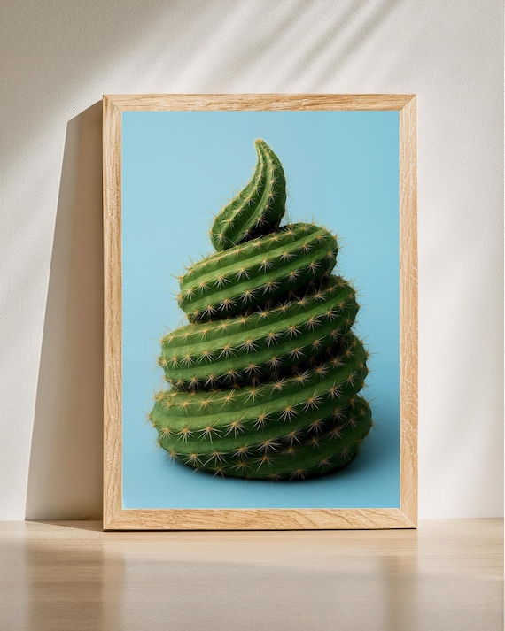Funny Twisted Cactus Poop Art Quirky Bathroom Plant Decor Poster