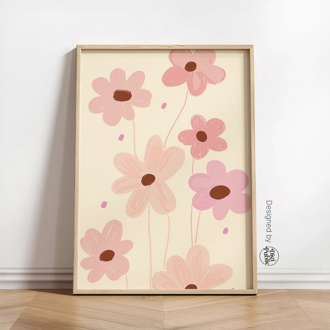 Pink Minimalist Daisy Flowers Poster Soft Modern Botanical Decor