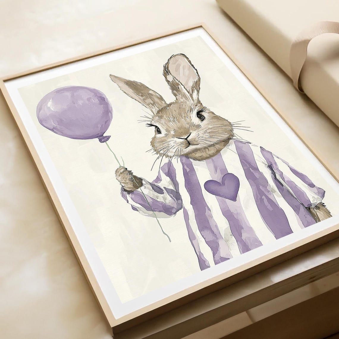 Cute Bunny Holding Purple Balloon Poster Whimsical Nursery Decor - Image 4