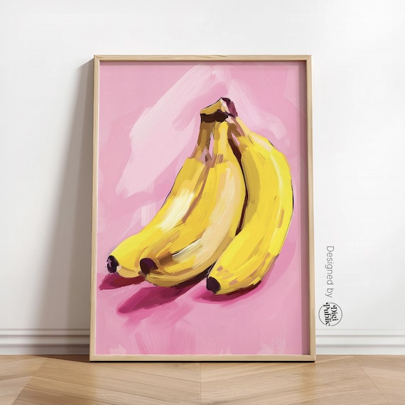 Banana Wall Art Print Pink Kitchen Wall Poster Modern Fruit Print Vibrant Kitchen Decor Banana Wall Art Pop Art Poster