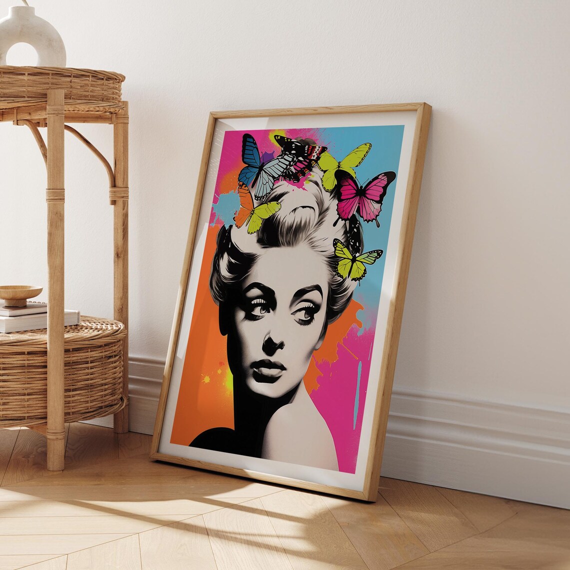 Pop Art Woman With Colorful Butterflies Crown Portrait Poster - Image 4