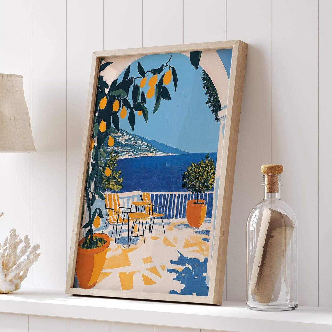 Mediterranean Lemon Tree Terrace Poster Blue Coast Summer Art - Image 3