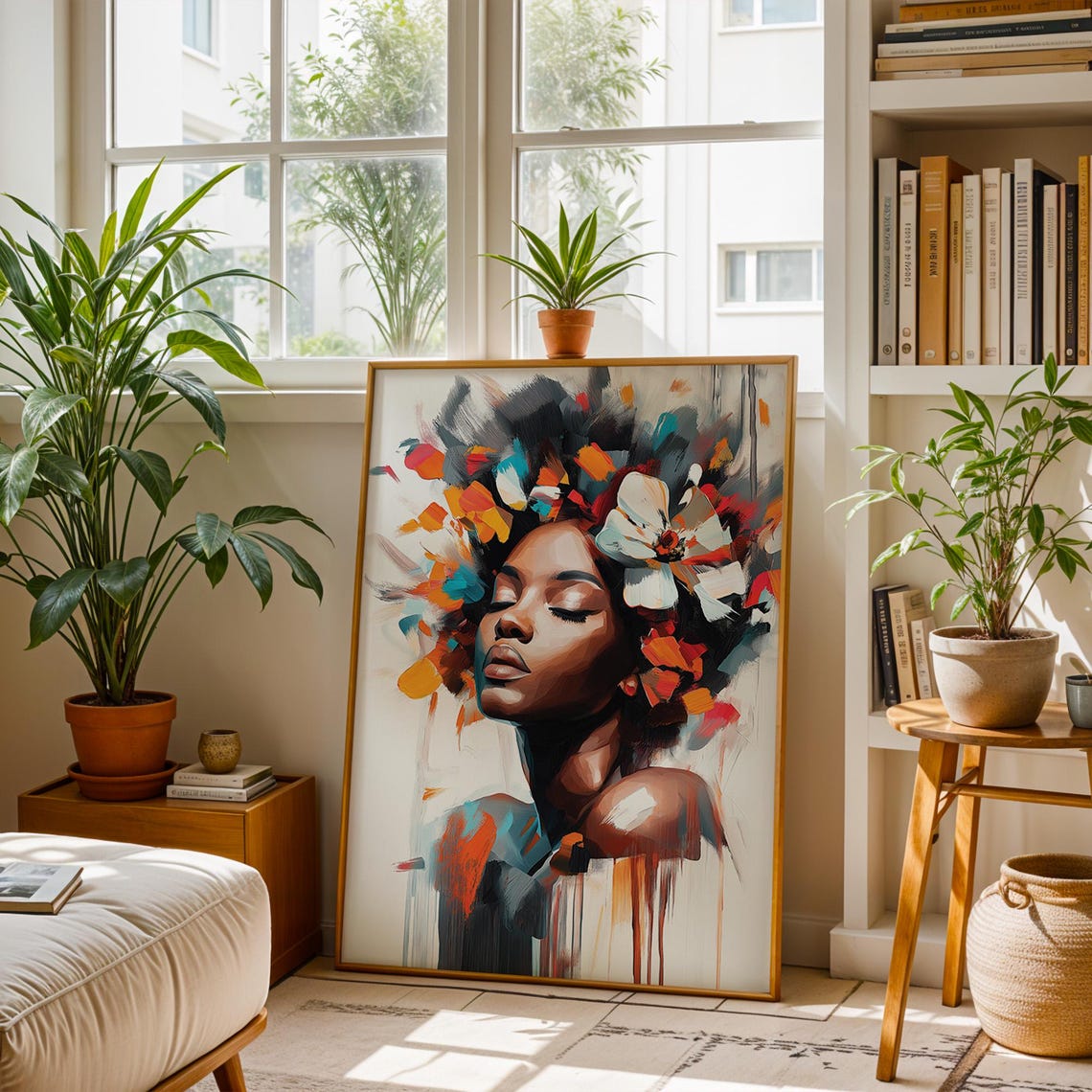 Floral Portrait Wall Art Bold Colorful Woman Poster Modern Wall Print Flower Crown Wall Art Artistic Home Decor - Image 2