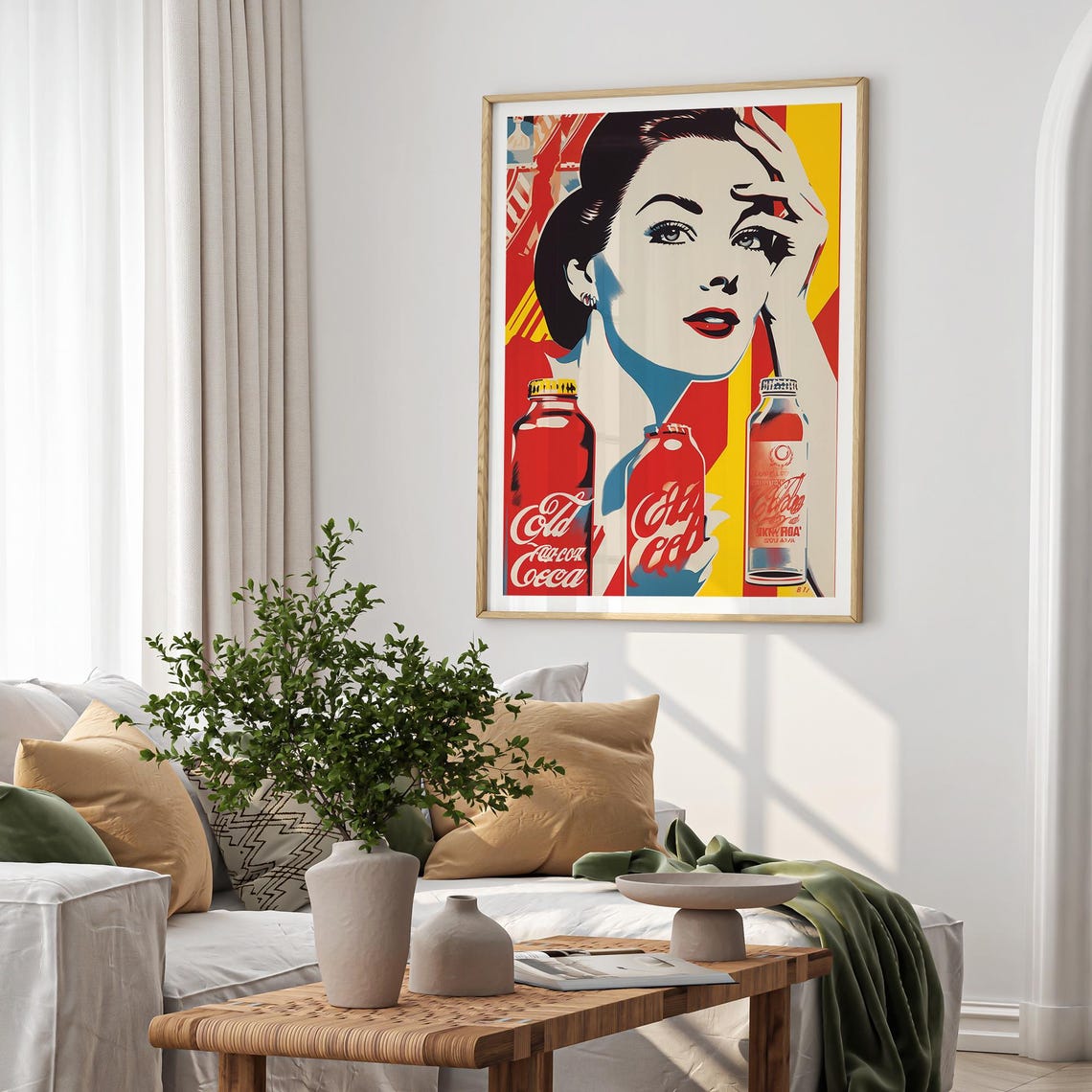 Retro Pop Art Woman Vintage Soda Bottles Red Yellow Kitchen Wall Art - Image 2