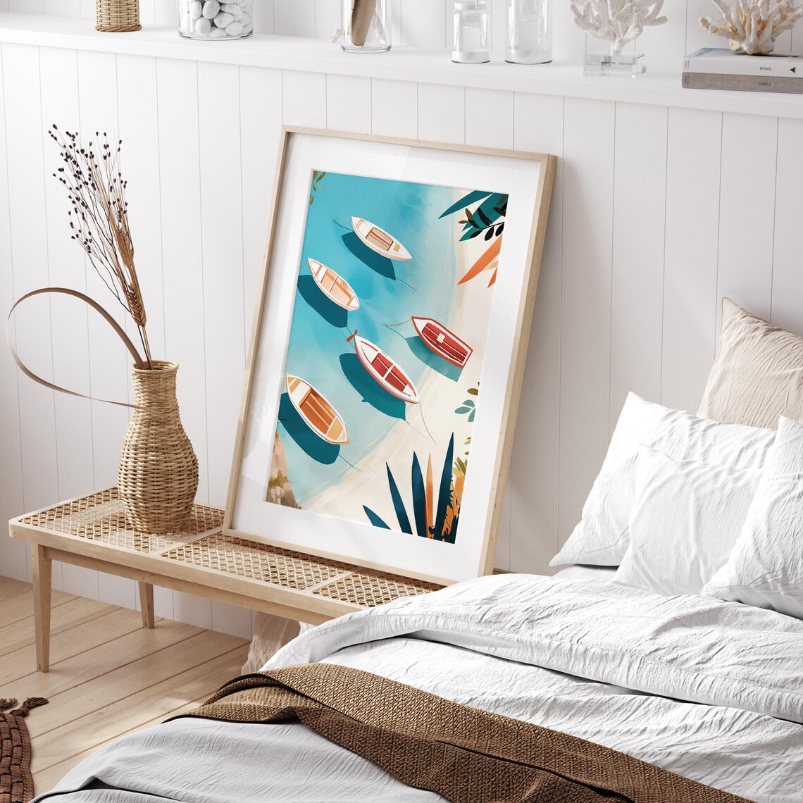 Coastal Boat Wall Art Nautical Beach Scene Decor Modern Landscape Wall Art For Home Minimalist Boho Home Print - Image 4