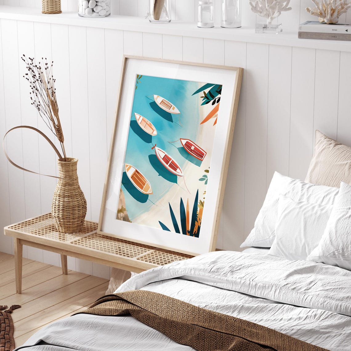 Coastal Fishing Boats Aerial View Poster Turquoise Summer Water - Image 4