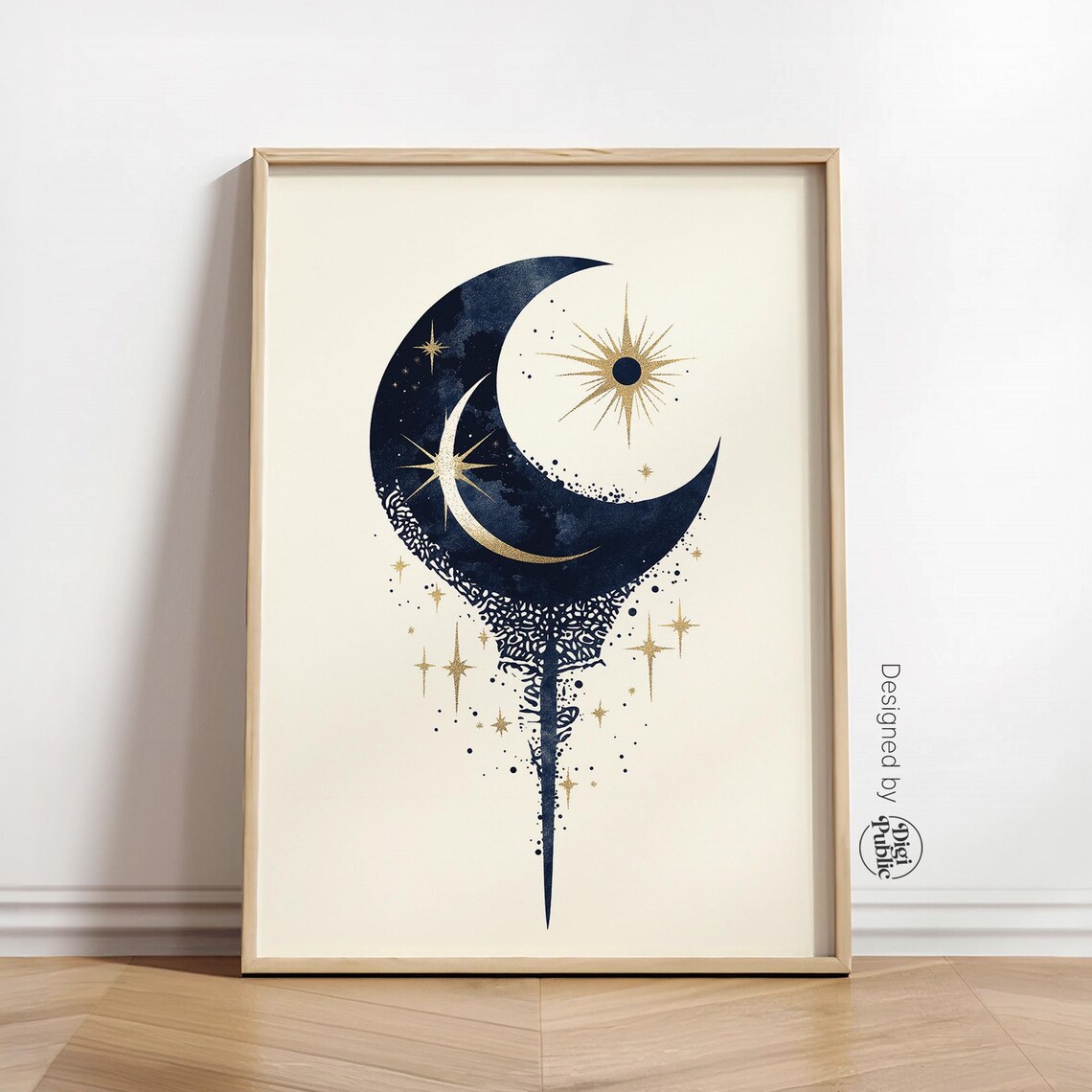 Celestial Crescent Moon Art Print, Boho Geometric Decor