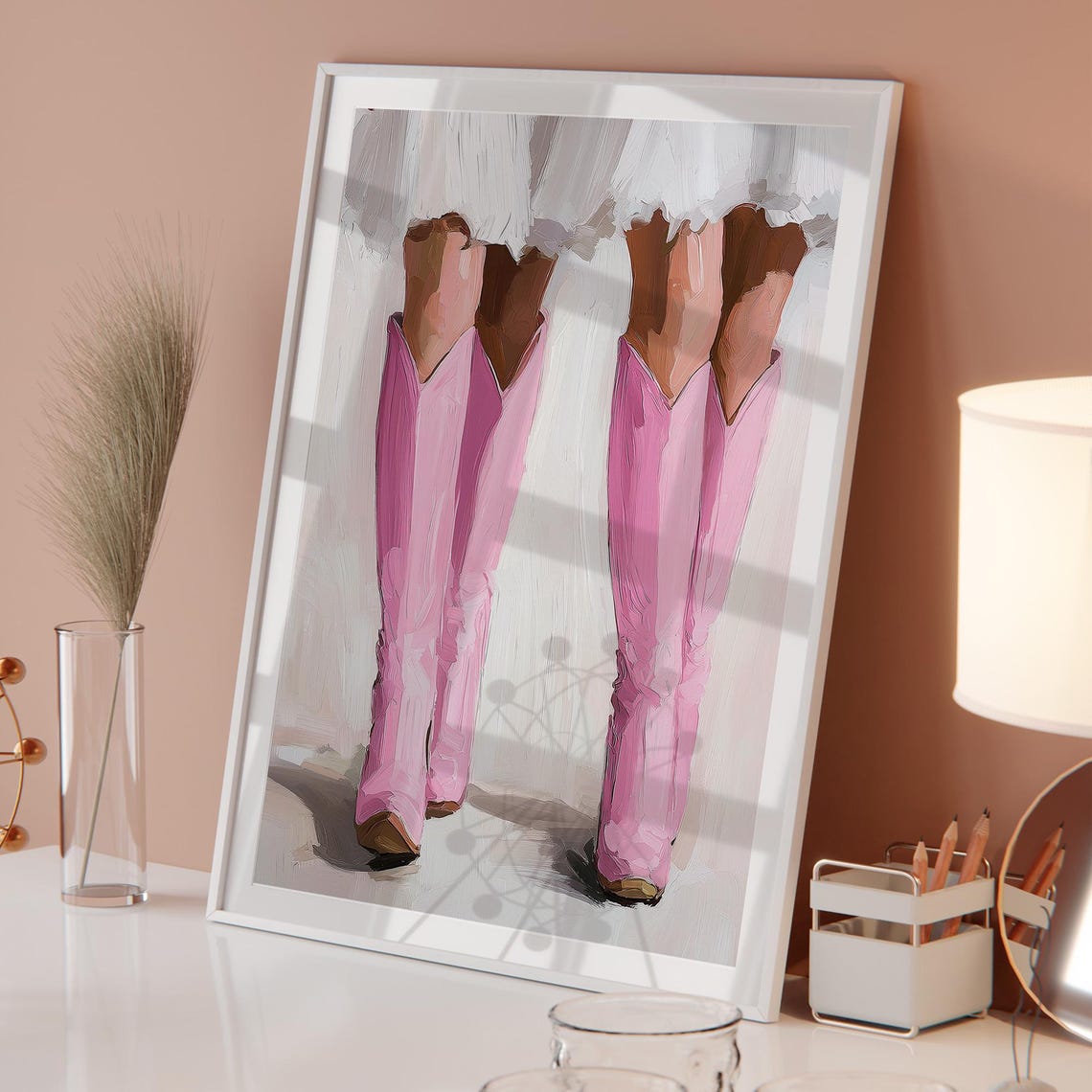 Pink Cowgirl Boots Wall Art Trendy Western Decor Modern Country Home Art Feminine Rustic Wall Print Instant - Image 4