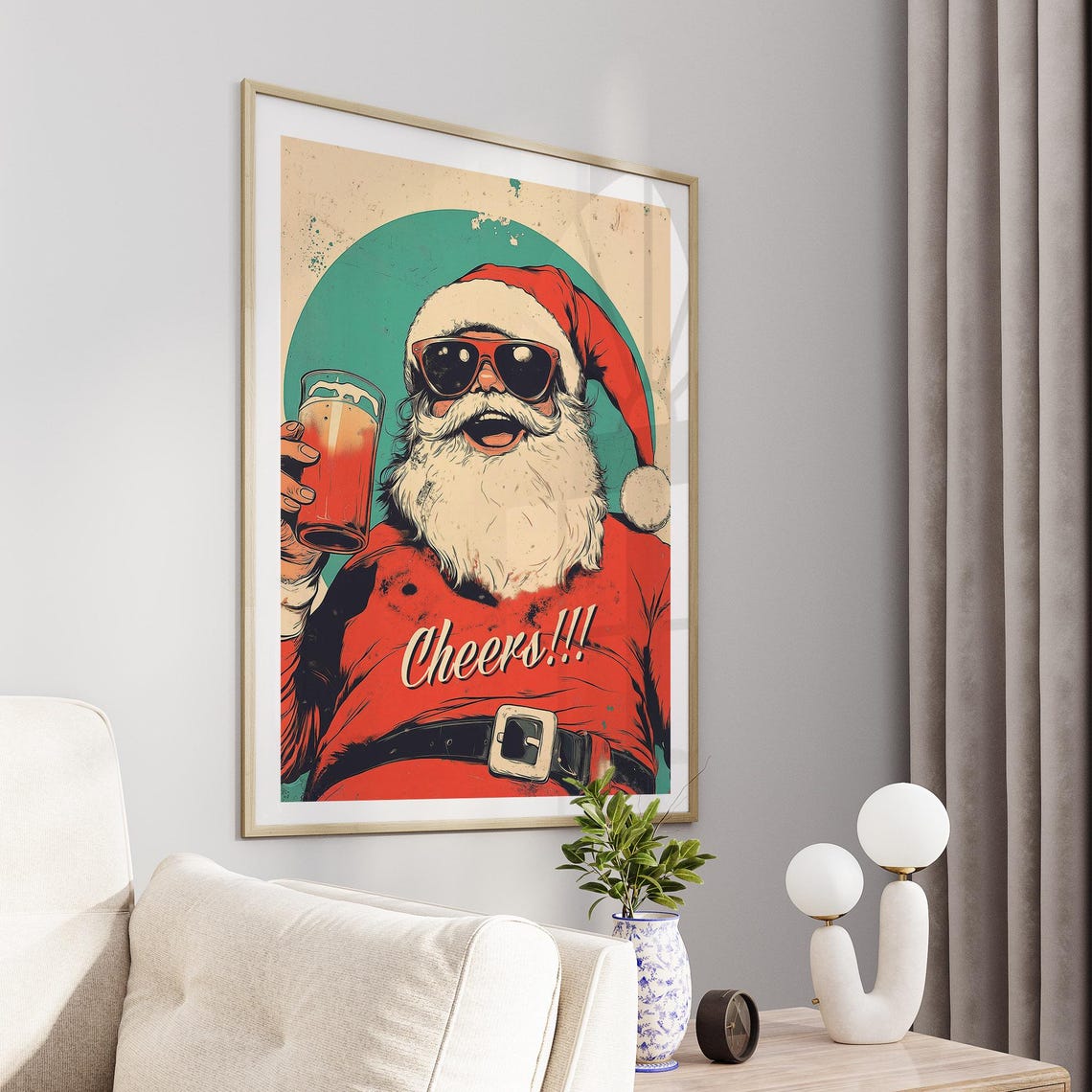Retro Santa With Beer Cheers Funny Holiday Party Bar Room Decor Poster - Image 4
