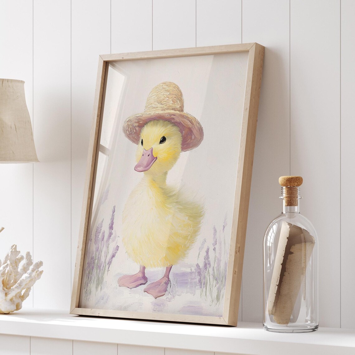 Cute Sweet Yellow Duckling In Straw Hat Watercolor Nursery Poster - Image 5