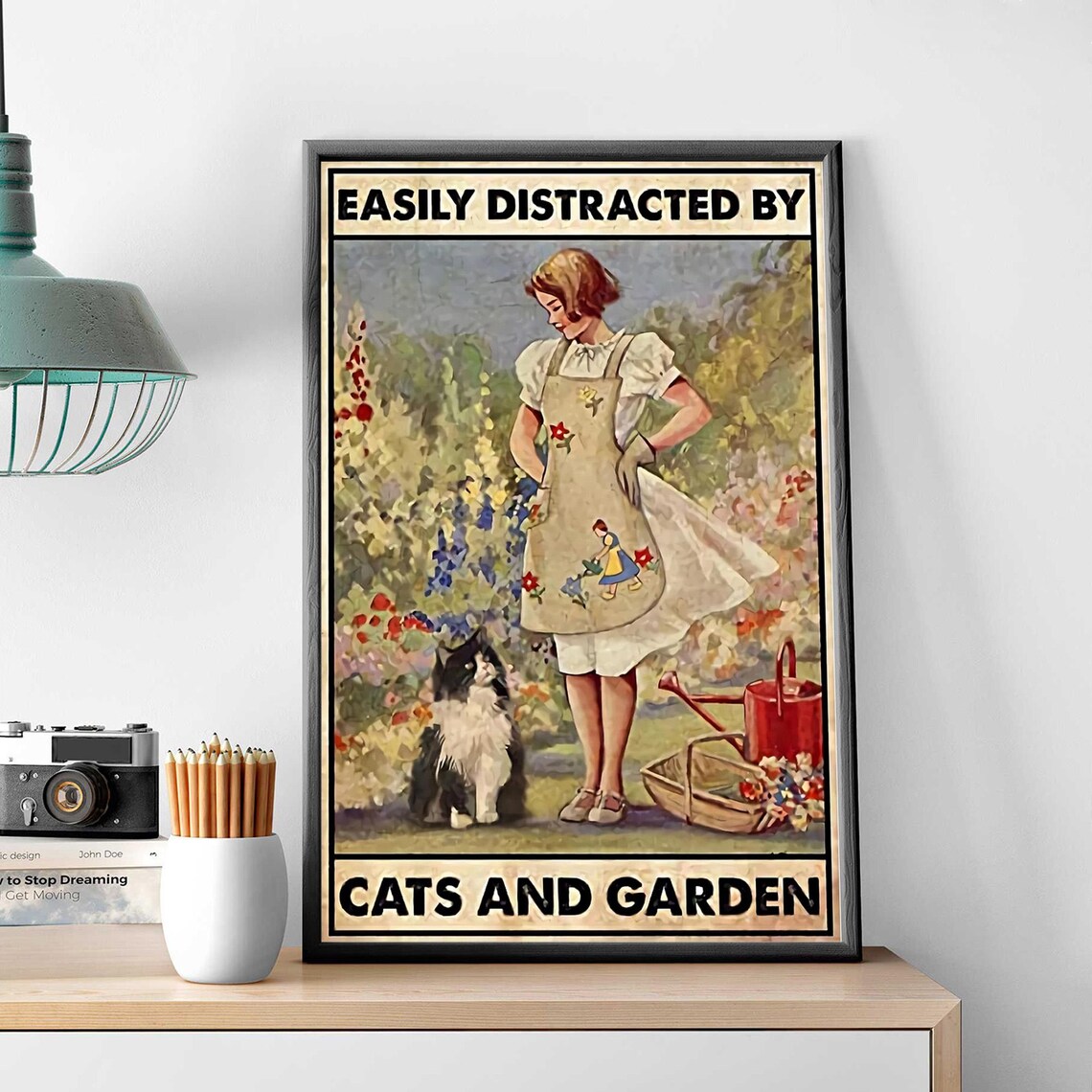 Easily Distracted By Cats And Garden Vintage Girl And Cat Poster - Image 3