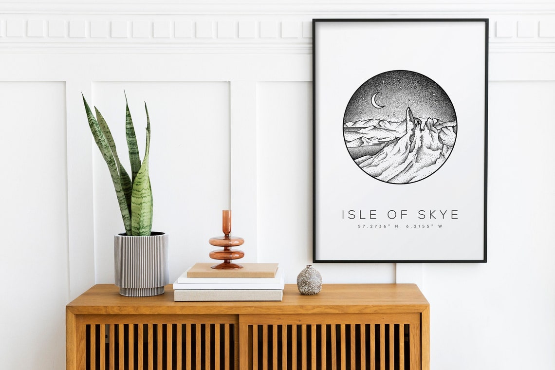 Isle Of Skye Old Man Of Storr Dotwork Moon Night Scotland Poster
