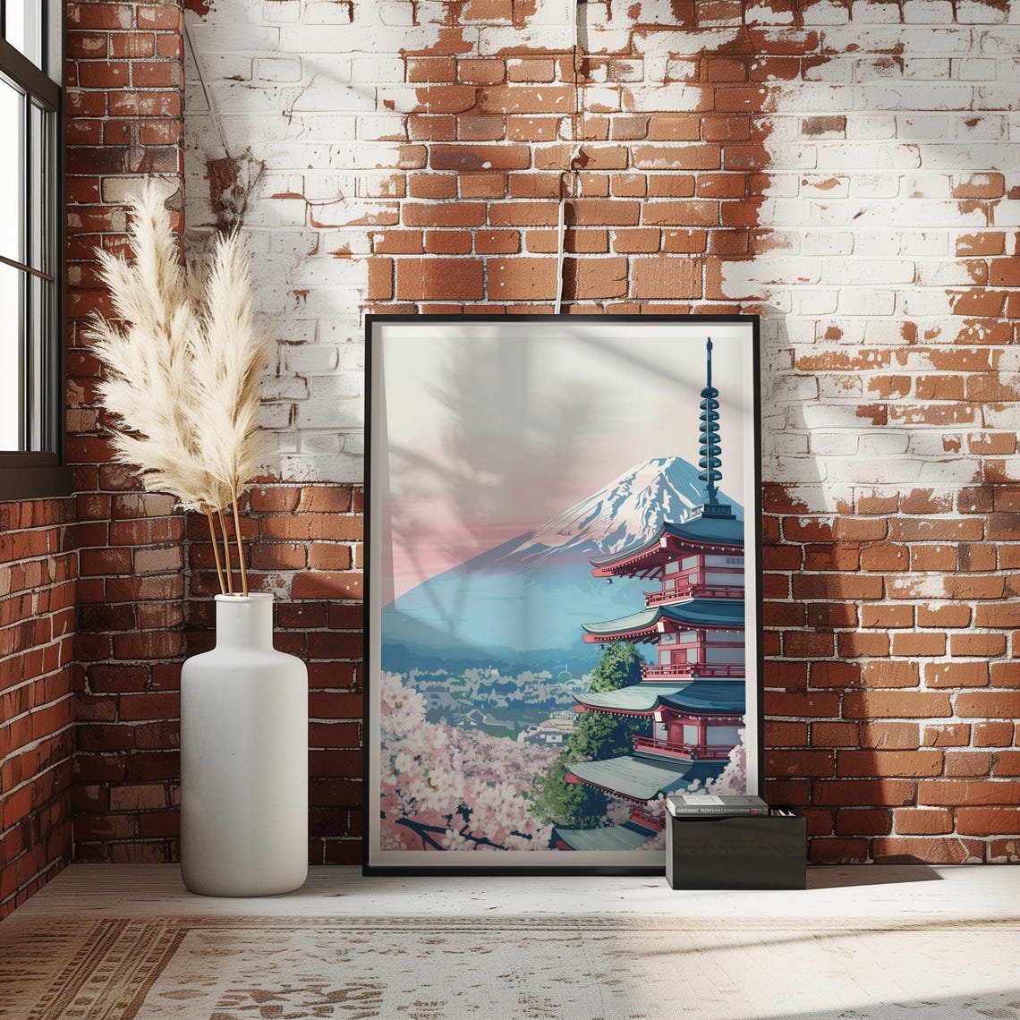 Mount Fuji Cherry Blossom Season Five Story Pagoda Art Poster - Image 2