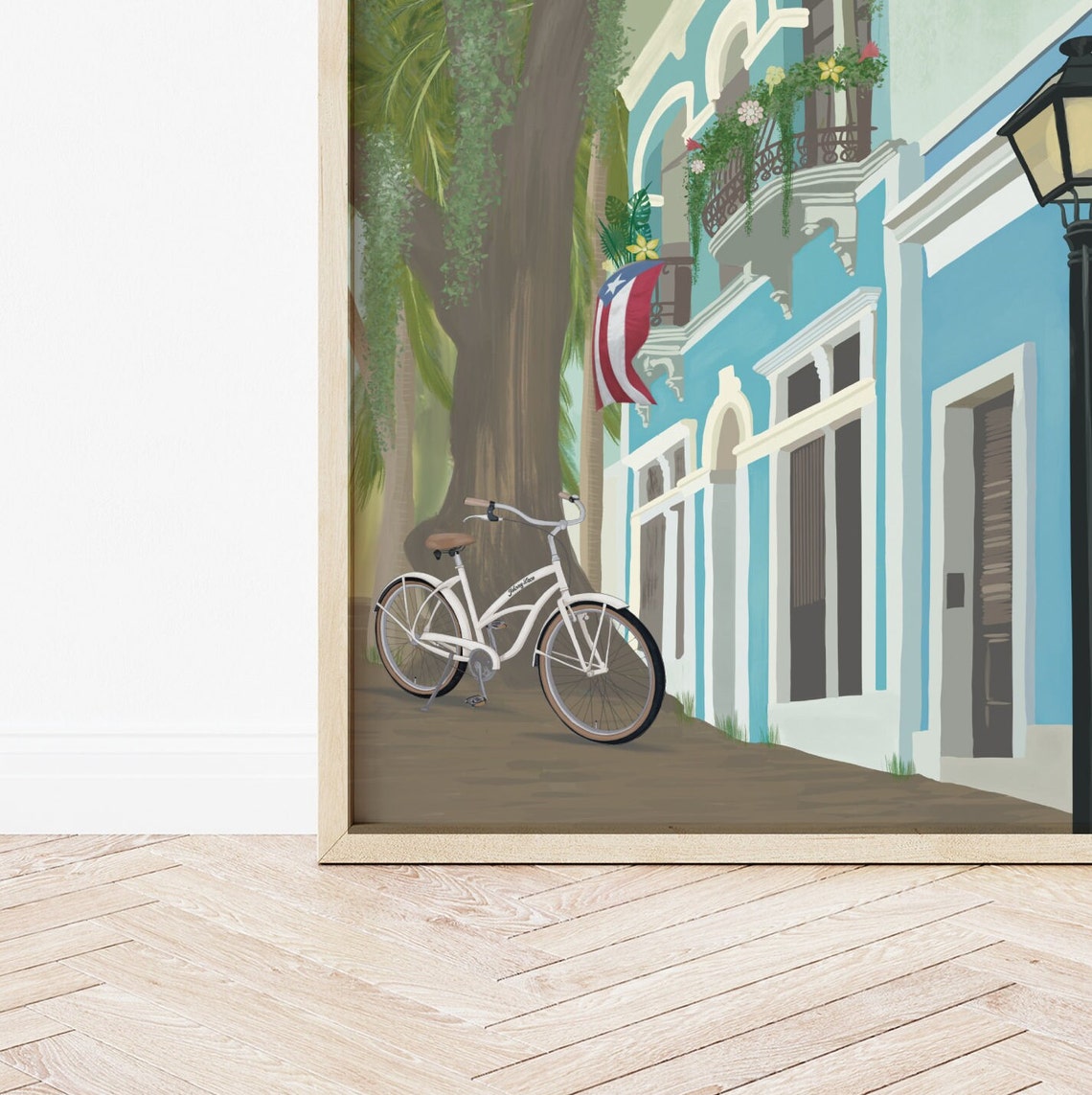 San Juan Puerto Rico Colonial Street Blue Building Bicycle Lamp Poster - Image 3