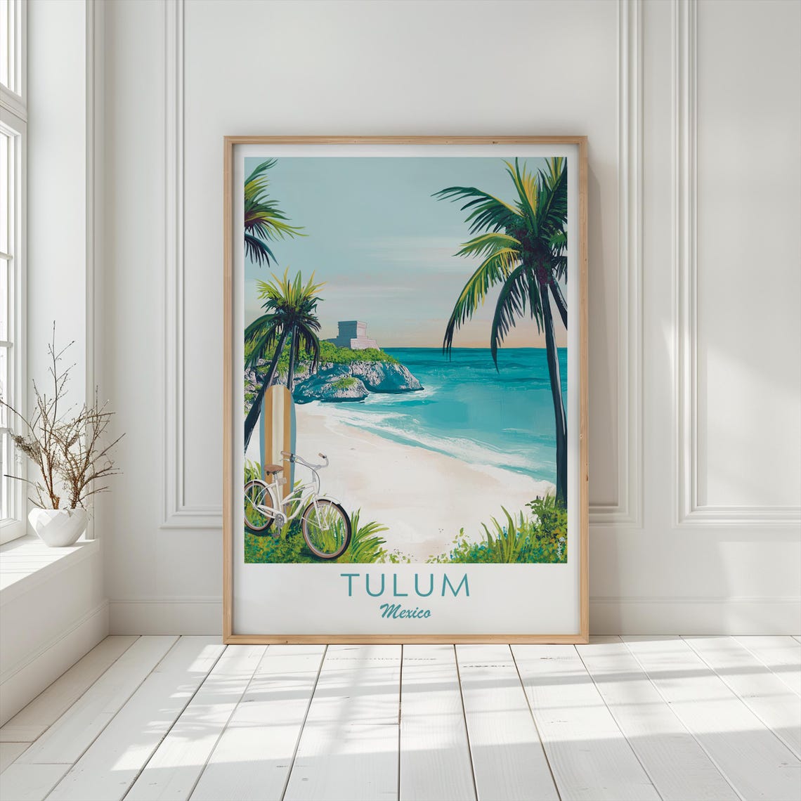 Tulum Mexico Beach Paradise Ruins Palm Trees Bicycle Surf Poster - Image 4