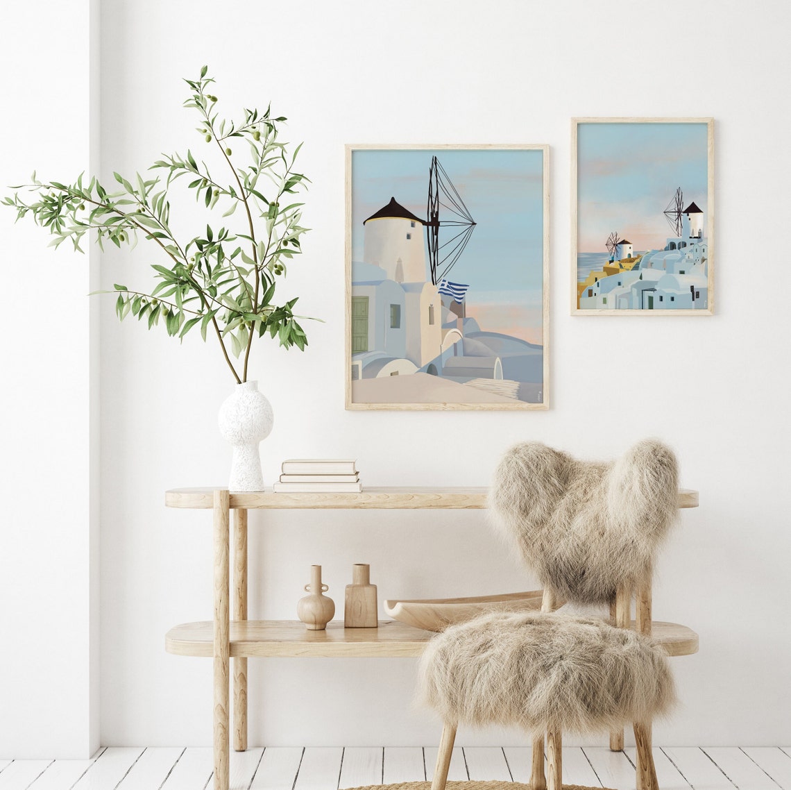 Greek Island Windmill Whitewashed Village Flag Dawn Sky Poster - Image 2