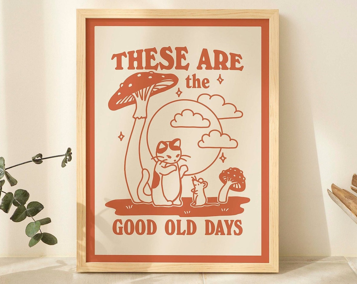 Cat And Mouse Mushroom Print, Retro Poster