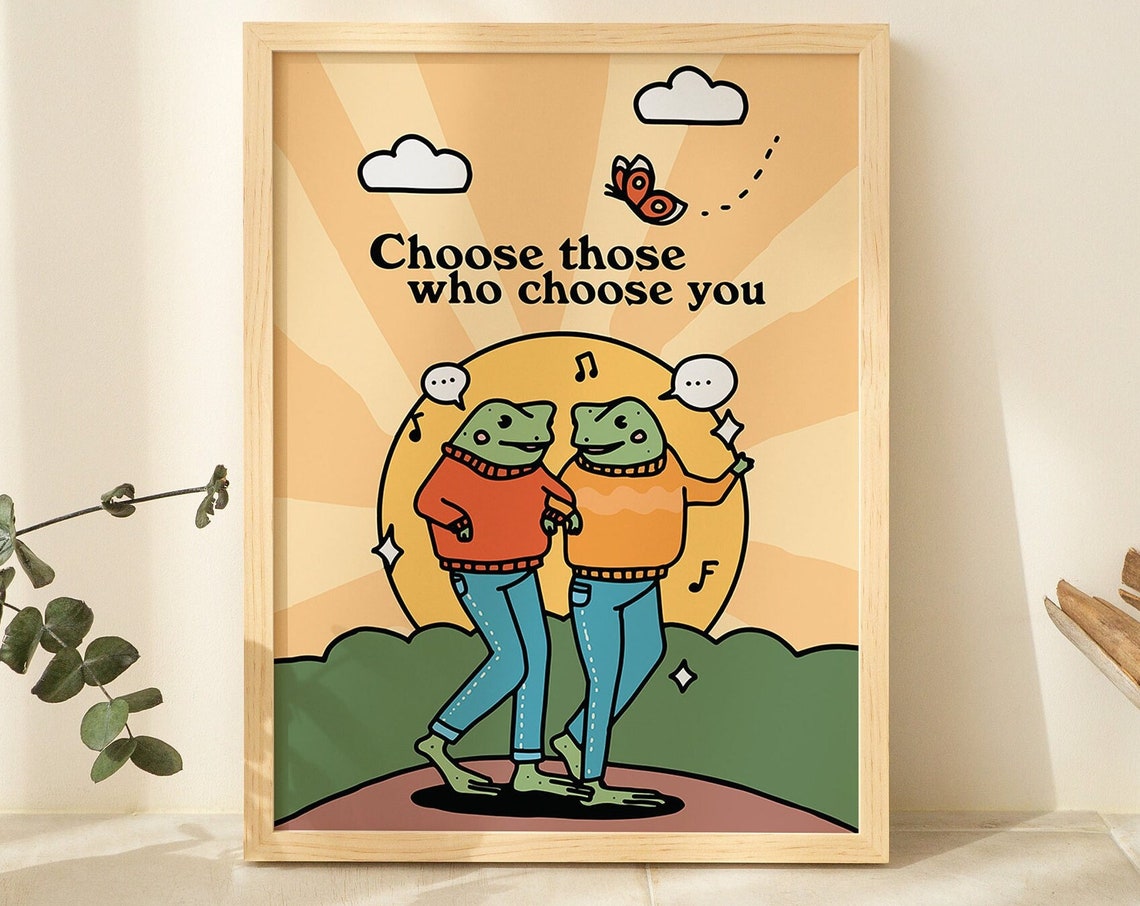 Retro Frog Friendship Print Retro Frog Poster Cute Quote Retro Room Decor Kids Classroom Prints