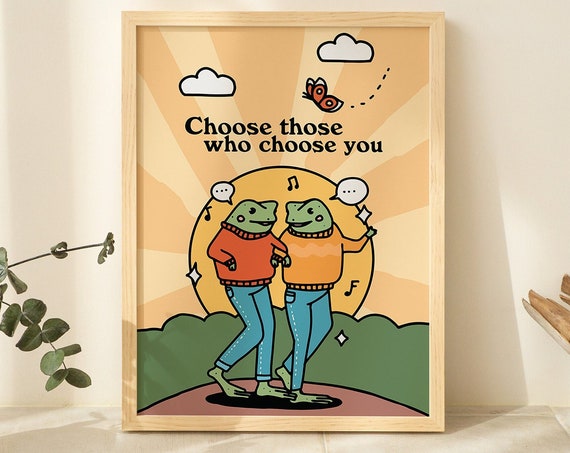 Retro Frog Friendship Print Retro Frog Poster Cute Quote Retro Room Decor Kids Classroom Prints