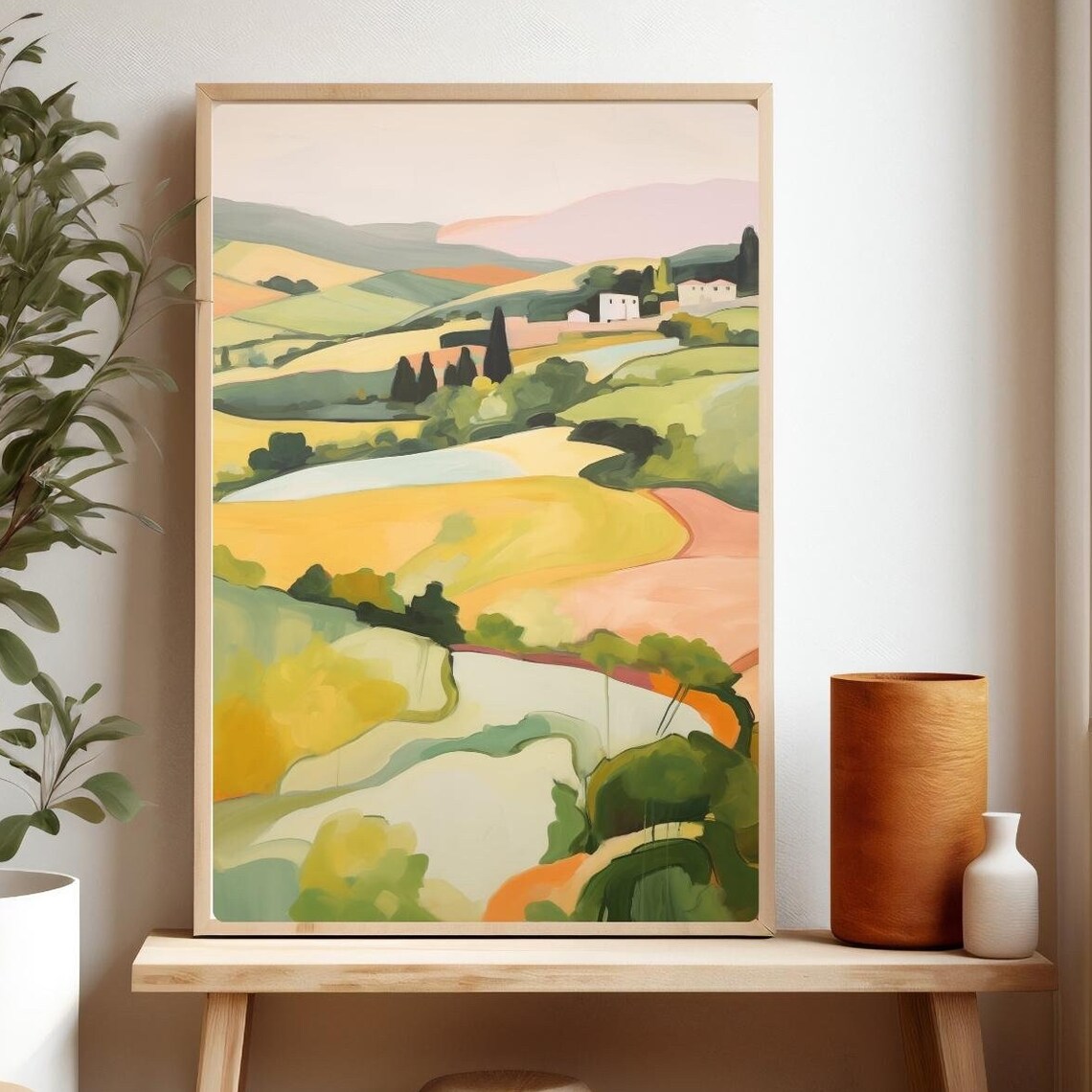 Tuscan Rolling Hills Cypress Trees Villa Golden Countryside Poster