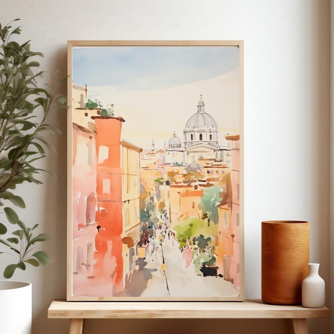 Rome Italy Watercolor Saint Peter Basilica Terracotta Rooftops Poster