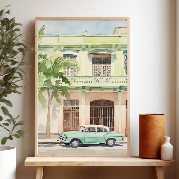 Art Print Havana Painting Poster Colorful Watercolor Street Giclee