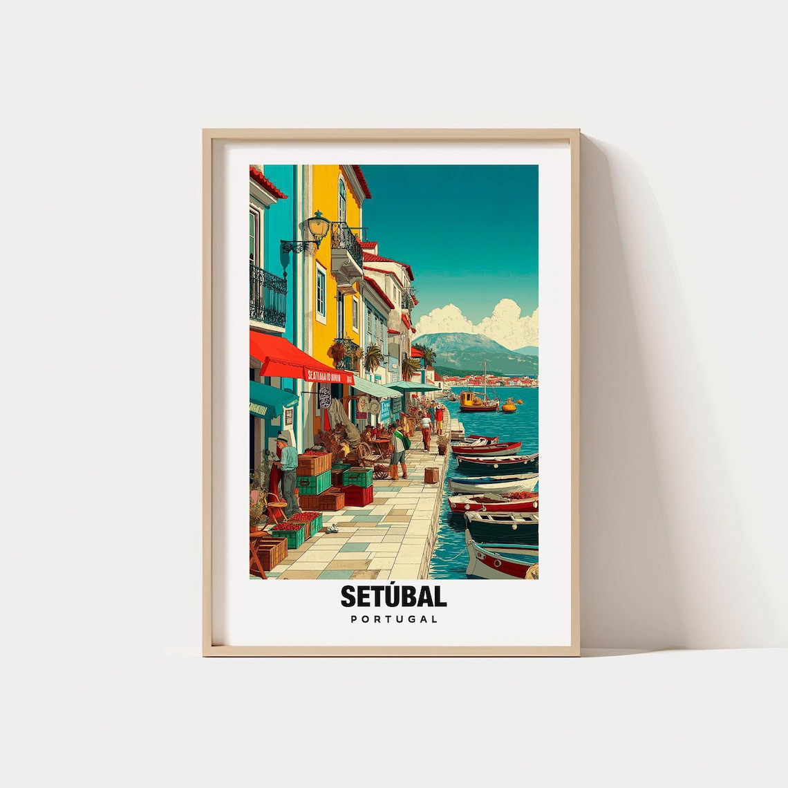 Setubal Portugal Waterfront Market Fishing Boats Travel Poster