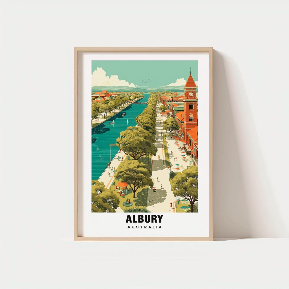 Albury Australia Murray River Promenade Clock Tower Travel Poster