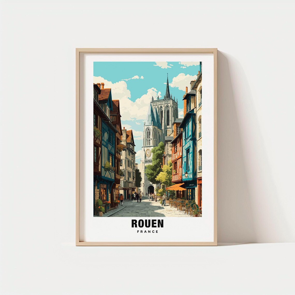 Rouen Print France Poster City Views Travel Art Historic Charm Scenic Streets Medieval Architecture Riverfront Escape French Beauty